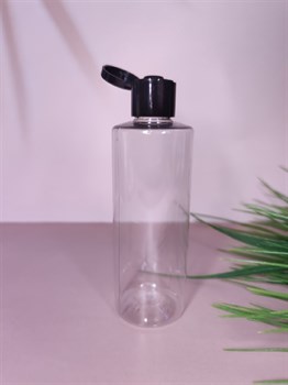 Бутылка 100 мл  с крышкой флип-топ, прозрачная, с черной крышкой - фото 7184