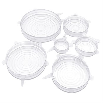 Набор универсальных растягивающихся силиконовых крышек для посуды - 6 шт., прозрачные - фото 8226