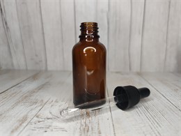 Стеклянный флакон с пипеткой 30 мл коричневый (крышка пластик Черная)