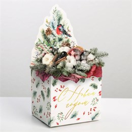 Коробка для мини-букетов «С новым годом», снегири, 12 х 17 х 10 см